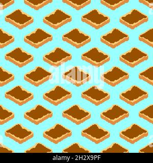 Toast mit Schokoladenaufstrich Pixel Art Muster nahtlos. 8bit Textur. Stück Brot mit Schokolade pixeliert Stock Vektor