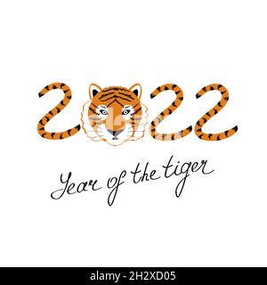 2022. Jahr des Tigers. Flache Cartoon-Vektor-Illustration Stock Vektor