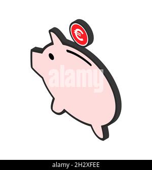 Sparschwein flaches Symbol, Zeichenvektor mit Euro-Web-Symbol. Geldeinkommen, wirtschaftliche Grafik-Taste . Stock Vektor