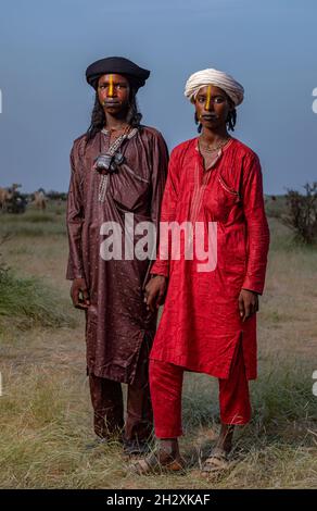 Ein Porträt der Männer der Wodaabe-Nomaden während des Gerewol-Festivals in Niger Stockfoto