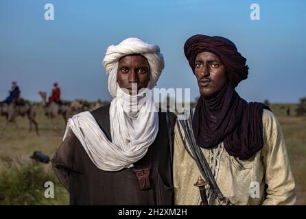 Ein Porträt der Männer der Wodaabe-Nomaden während des Gerewol-Festivals in Niger Stockfoto