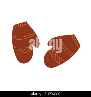 Gestreifte Fäustlinge. Handgezeichnetes Doodle-Symbol. Vector Winterbekleidung. Für Herbstdesign. Isoliert auf weißem Hintergrund. Stock Vektor