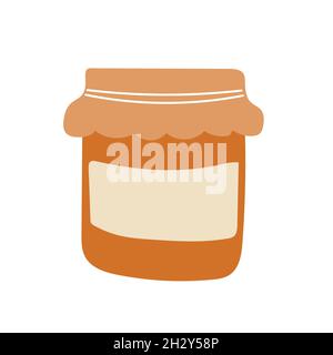 Vector Autumn Jam Symbol und Illustration. Grußkarte für den Herbst. Herbstleckerbissen für den Erntetag. Hauskannen. Hausgemachte Marmelade. Stock Vektor