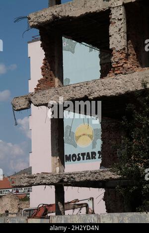 Bosnien-Herzegowina, Herzegowina-Region, Mostar, zerbomte Häuser Bosnien-Krieg 1992 -1994, bombardierte Häuser Bosnienkrieg, Bosnien und Herzegowina Stockfoto