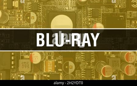 Blu-ray Konzept mit elektronischer integrierter Schaltung auf der Leiterplatte. Blu-ray mit Computer-Chip in Circuit Board abstrakten Technologie Hintergrund und CH Stockfoto