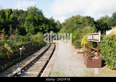 Keith, Schottland - 31. August 2021 - Keith Town Railway Track. Historische Attraktion, die die Keith and Dufftown Railway bedient. Stockfoto