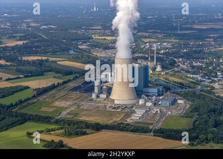 Luftaufnahme der Kraftwerksanlagen und Abgastürme des Kohlekraftwerks Datteln 4 Uniper Kraftwerk im Löringhof A Stockfoto