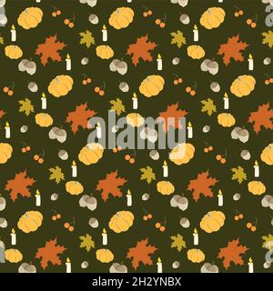 Farbenfrohes Herbst-Nahtloses Muster mit Herbstblättern und Gemüse - Vektor-Illustration Stock Vektor