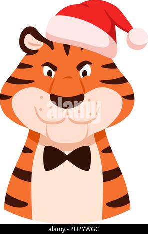 Cartoon wütend Tiger in Santa Hut Porträt Stock Vektor
