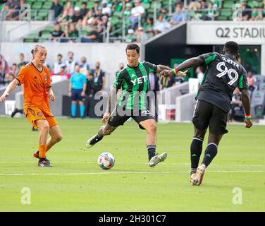 24. Oktober 2021: Der FC Austin SebastiÃ¡n Driussi (25) schießt beim MLS-Spiel zwischen dem FC Austin und dem FC Houston Dynamo am 24. Oktober 2021 in Austin, Texas, auf das Tor. (Bild: © Scott Coleman/ZUMA Press Wire) Stockfoto