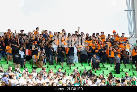 24. Oktober 2021: Houston Dynamo-Anhänger während eines MLS-Spiels zwischen dem FC Austin und dem FC Houston Dynamo am 24. Oktober 2021 in Austin, Texas. (Bild: © Scott Coleman/ZUMA Press Wire) Stockfoto