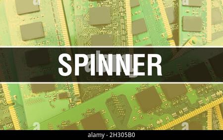Spinner-Konzept mit Computer-Motherboard. Spinner Text geschrieben auf Technologie Motherboard Digitale Technologie Hintergrund. Spinner mit gedruckter Schaltung Stockfoto