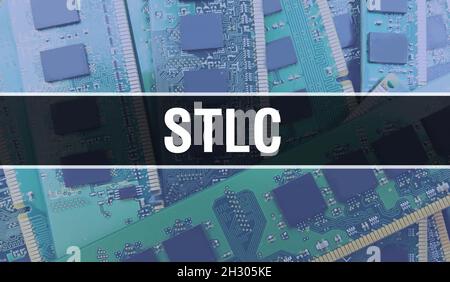 STLC mit elektronischen Komponenten auf integrierter Leiterplatte Hintergrund.Digital Electronic Computer Hardware und Secure Data Konzept. Computermutterbo Stockfoto