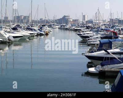 Luxusyachten legen in Poole Harbour, Dorset, England, Großbritannien Stockfoto