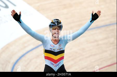 Roubaix, Frankreich, 24. Oktober 2021, Lotte KOPECKY (Bel) ist gol Medaillengewinnerin Womens Points Race während der UCI 2021 Track World Championships am 24. Oktober 2021 im Jean Stablinksi Velodrome in Roubaix, Frankreich Credit: SCS/Soenar Chamid/AFLO/Alamy Live News Stockfoto