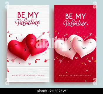 Valentinstag Vektor Poster Set. Sei mein valentine Text mit niedlichen und süßen paar Herzen Charakter für valentine Liebhaber Feier und Einladung. Stock Vektor