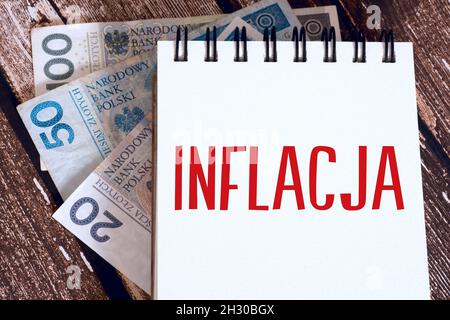 Geld polnisch Zloty PLN und Inflation in Polen Stockfoto