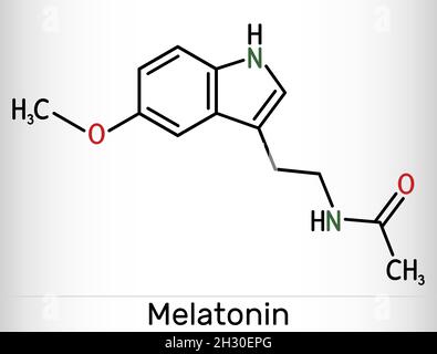 Melatonin-Molekül, Hormon, das Schlaf und Wachheit reguliert. Chemische Formel des Skeletts. Vektorgrafik Stock Vektor