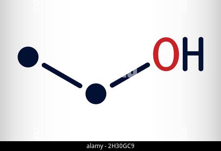 Ethanol, C2H5OH-Molekül. Es ist ein primärer Alkohol, ein Alkylalkohol. Chemische Formel des Skeletts. Vektorgrafik Stock Vektor