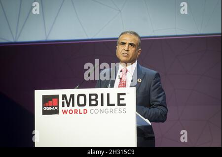 Sunil Bharti Mittal auf der Bühne des GSMA Mobile World Congress 2017, Grand Fira, Barcelona. Bilddatum: Montag, 27. Februar 2017. Stockfoto