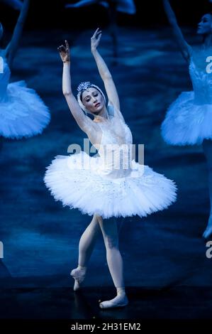 Daria Klimentova spielt Odette und Tänzer des English National Ballet, spielt Swan Lake in der Royal Albert Hall, London Stockfoto