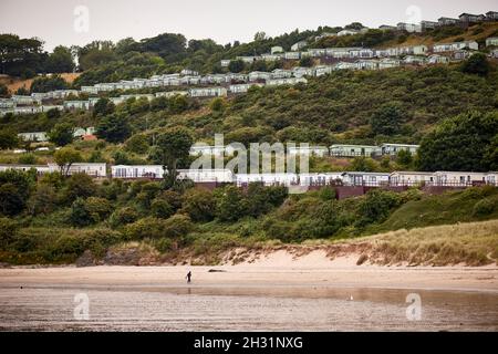 Burntisland, Fife, Schottland, an der Firth of Forth Mündung am Pettycur Beach und Sandhills Caravan Park Stockfoto