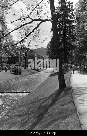 Lichtentaler Allee in Baden-Baden ist ein beliebtes und häufig besuchtes Ziel für Spaziergänger, Deutschland 1930er Jahre. Die Lichtentaler Allee in Baden-Bade ist ein beliebter und gut besuchter Platz für Kinderwagen, Deutschland 1930. Stockfoto