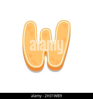 Lebkuchen-Kekse-Buchstabe W. Cartoon-Brief mit Puderzucker-Abdeckung. Vektorgrafik für Ihr Design. Stock Vektor