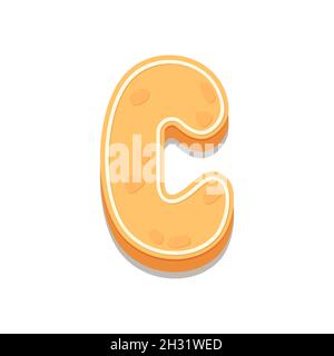 Lebkuchen-Kekse Buchstabe C. Cartoon-Brief mit Puderzucker-Abdeckung. Vektorgrafik für Ihr Design. Stock Vektor