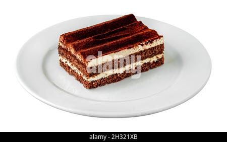 Gourmet italienisches Dessert Tiramisu auf weißem Hintergrund Stockfoto