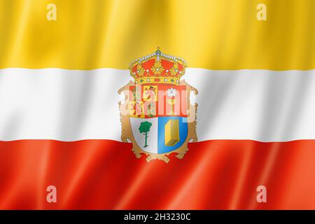 Provinz Cuenca Flagge, Spanien winkende Banner Sammlung. 3D-Illustration Stockfoto