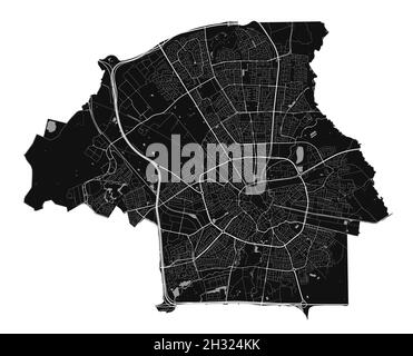 Eindhoven-Karte. Detaillierte Vektorkarte des Verwaltungsgebiets der Stadt Eindhoven. Blick auf das Stadtbild mit Postern und die Arie der Metropole. Schwarzes Land mit weißen Straßen, Straße Stock Vektor