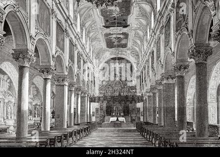 Kathedrale der Heiligen Maria. Innenraum der Domkirche, Hildesheim, Niedersachsen. Deutschland, Europa. Alte gravierte Illustration aus dem 19. Jahrhundert, Reise nach Hildesheim durch E del Monte 1888 von Le Tour du Monde 1889 Stockfoto