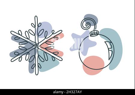 Weihnachten Schneeflocke in einer Hand gezeichnet linearen Stil. Stock Vektor