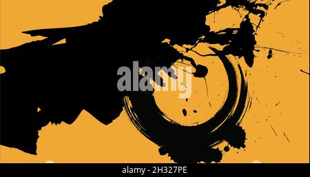 Abstrakt Hintergrund Tapete Tinte Pinsel Kunstwerk  Zen Orange Stockfoto