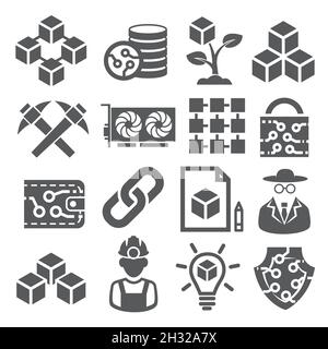 Blockchain-Symbole auf weißem Hintergrund Stock Vektor