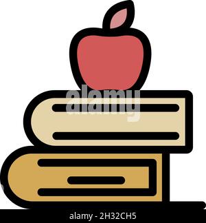 Symbol „Apple on books“. Skizzieren Apfel auf Bücher Vektor-Symbol Farbe flach isoliert Stock Vektor