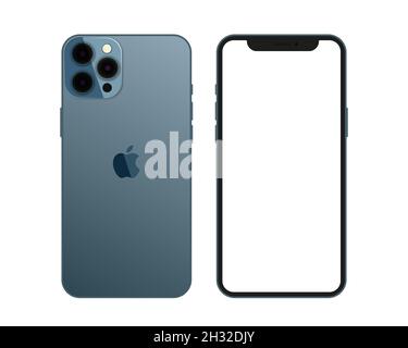 Neues iphone 12 pro / pro max von Apple Inc. Mock-up Bildschirm iphone und Rückseite iphone. Vektorgrafik eps10 Stock Vektor