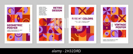 Poster zu Bauhaus-Elementen. Trends Blocks abstraktes Design, minimalistische Würfel Retro-Grafik. Mode moderne geometrische Formen, schwülige Vektor-Flyer-Vorlagen Stock Vektor