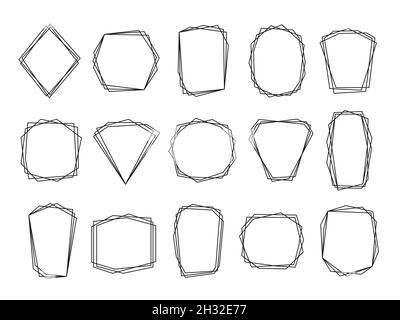 Schwarze polygonale Rahmen. Kristallformen, Rahmen Polygonelemente. Moderne geometrische Dekorationen, Design für Banner, Einladung, Karten ordentlich Vektor-Set Stock Vektor