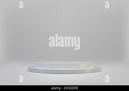 Minimale 3D-Szene mit weißem Doppelzylinder-Podium auf hellem Hintergrund. Leere Bühne für Produktpräsentation. Realistische Vektor-Plattform mit freiem Freispac Stock Vektor
