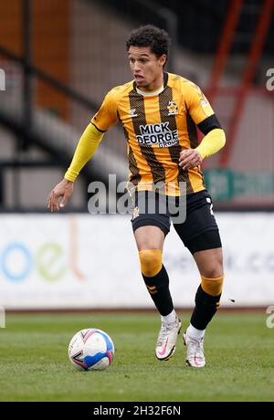 Aktenfoto vom 10-04-2021 von Kyle Knoyle von Cambridge United. Kyle Knoyle wird für Doncaster's Clash with Cambridge zur Auswahl stehen. Ausgabedatum: Montag, 25. Oktober 2021. Stockfoto