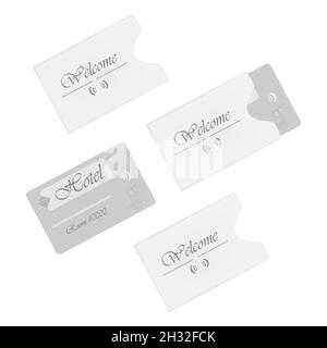 RFID-Schlüsselkarte des Hotels mit isolierten Karteninhabern auf weißem Hintergrund. Papierumschlag. Vektorvorlage Stock Vektor