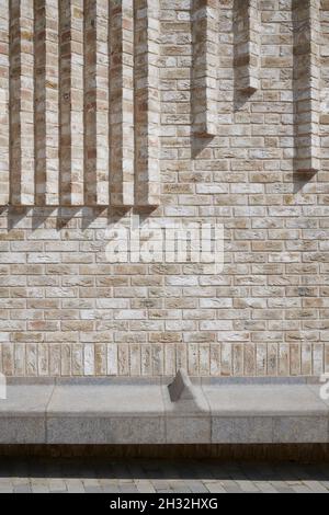 Detail des Mauerwerks von Storys Field Community Center in Eddington, Cambridge, entworfen von McInnes Usher McKnight Architects 2018 Stockfoto