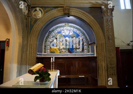 Europa, Italien, Toskana, Arezzo. Pratovecchio, Bruch von Stia. Heiligtum von Santa Maria delle Grazie. Stockfoto