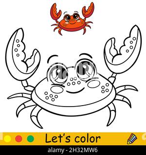 Cartoon niedlich und lustig Krabbe. Malbuch für Kinder im Vorschulalter mit einfacher pädagogischer Spielstufe. Freihand-Skizzenzeichnung. Vektorgrafik. Für Pr Stock Vektor