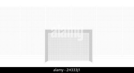 Die Kontur eines Fußballtor und ein Zaun aus schwarzen Linien isoliert auf einem weißen Hintergrund. Vektorgrafik Stock Vektor
