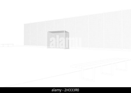 Die Kontur eines Fußballtor und ein Zaun aus schwarzen Linien isoliert auf einem weißen Hintergrund. Vektorgrafik Stock Vektor