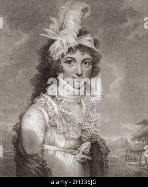 Caroline von Braunschweig, voller Name Caroline Amelia Elizabeth, 1768 – 1821. Königin des Vereinigten Königreichs und Hannover als Ehefrau von König Georg IV. Von 1795 bis 1820 war sie Prinzessin von Wales. Nach einem Stich von Willem van Senus aus dem 18. Jahrhundert nach einem Werk von John Raphael Smith. Stockfoto