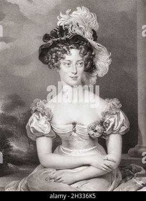 Marie-Caroline von Bourbon-zwei Sizilien, Herzogin von Berry, voller Name Maria Carolina Ferdinanda Luise, 1798 – 1870. Italienische Prinzessin des Hauses Bourbon, die in die französische Königsfamilie heiratete und die Mutter von Henri, Graf von Chambord, war. Nach einem Werk von Henri Grevedon aus dem Gemälde von Sir Thomas Lawrence. Stockfoto